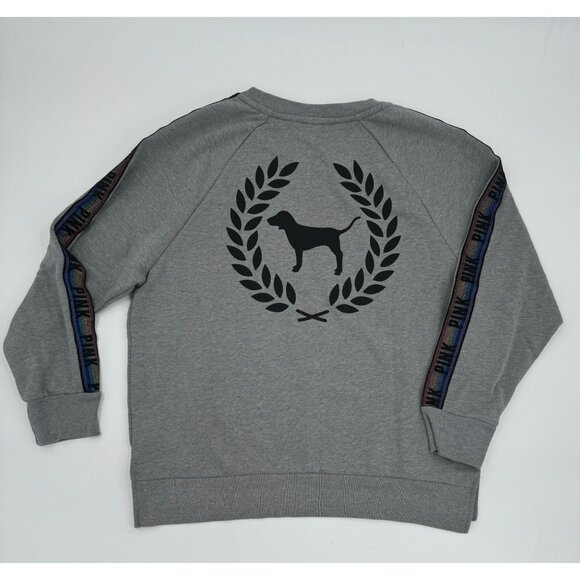 Victorias Secret Pink Grey Crewneck Sweatshirt With Dog Logo & Shoulder Stripe D - Picture 9 of 9